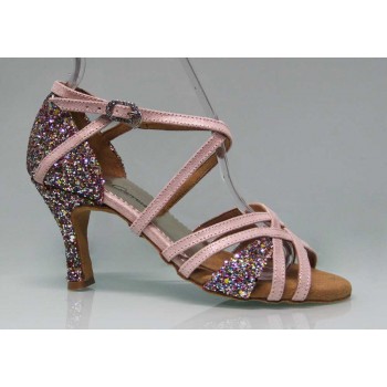 Zapato para Baile de Salón Combinado Piel de Ante Nude y Glitter