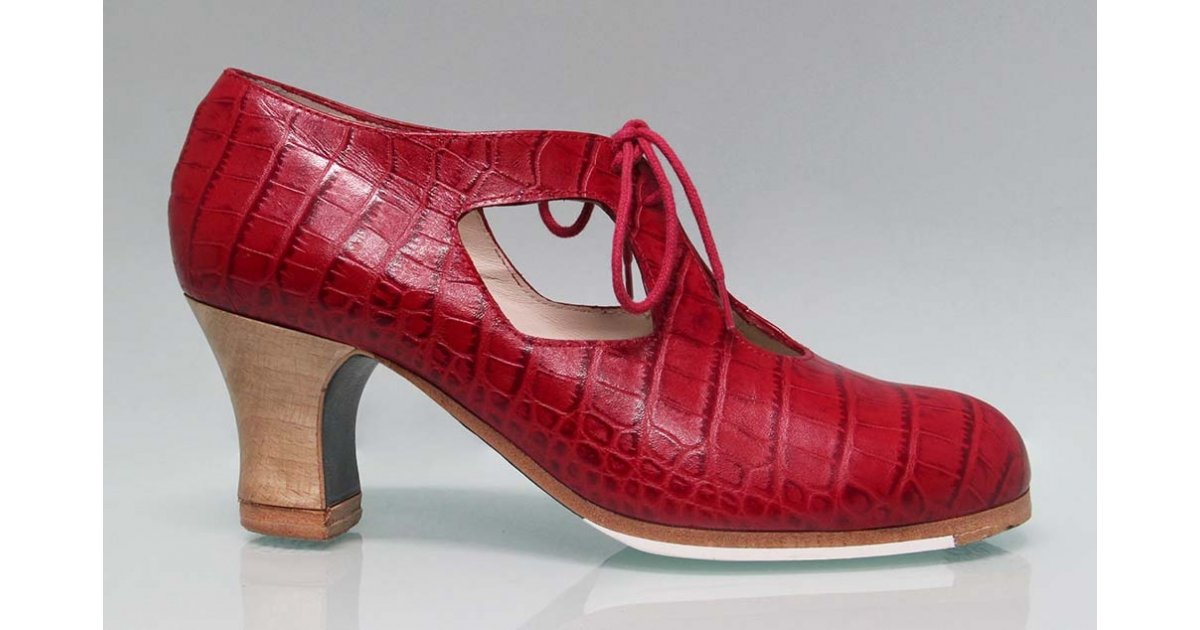 Chaussure de Danse Flamenco Professionnelle Cuir Fantaisie Crocodile Rouge