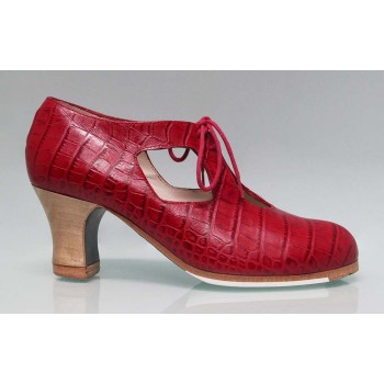 Chaussure de Danse Flamenco Professionnelle Cuir Fantaisie Crocodile Rouge