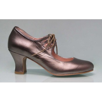 Chaussure de flamenco avec lacets en cuir bronze métallisé