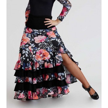 Falda Flamenco Entallada Estampada Flores