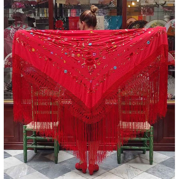 Red Silk Shawl Multicolor...