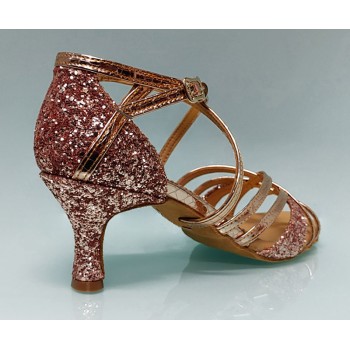 Chaussure de danse de salon combinée or et paillettes