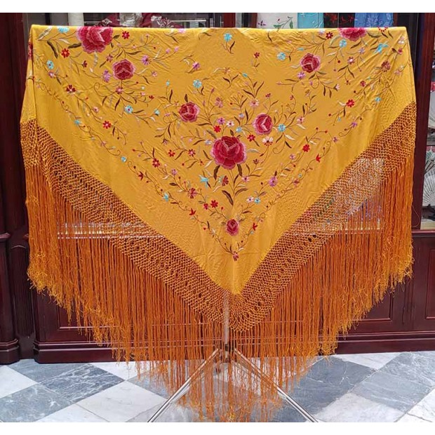 Gold Silk Shawl Embroidered...