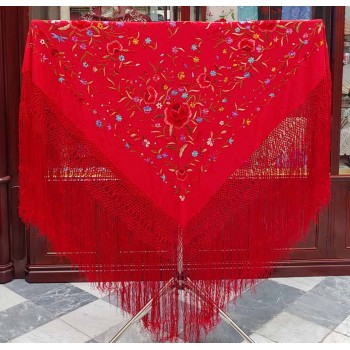 Red Silk Shawl Embroidered...
