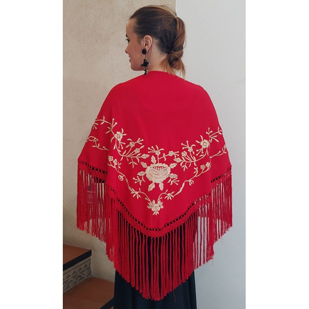 Embroidered Red Shawl with...