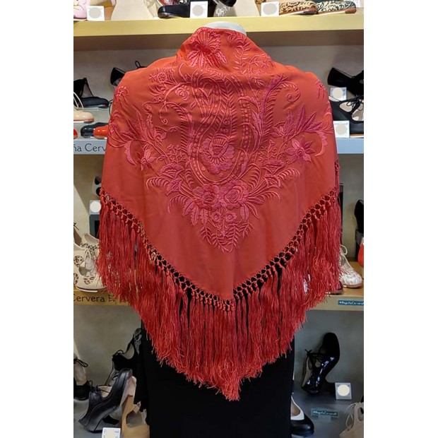 Coral Red Shawl 140 cm.