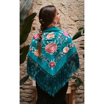 Châle Bleu Turquoise Brodé...