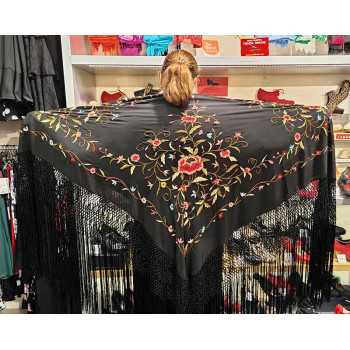 Mantón Seda Negro Bordado...