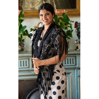 Black Lace Shawl with Fringes